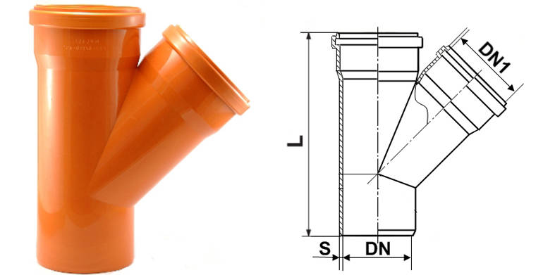 Трійник 400/200мм, 45°, ПВХ, PESTAN